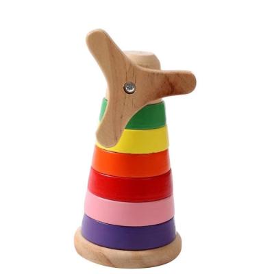 China Earlier Education Popular wooden stacking game toys to educate kids rainbow windmill tower toys tumbling tower wooden toy games for sale