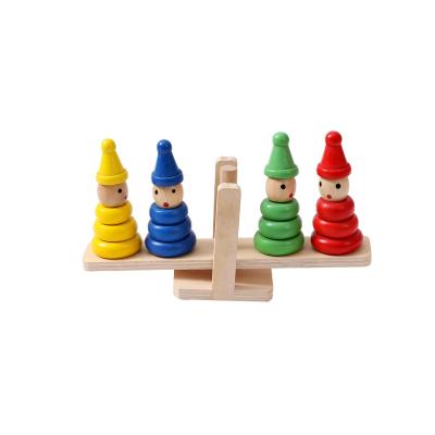 China Plywood Kids wooden balance block clown balance toy rainbow stacking tower block early education toy for kids for sale