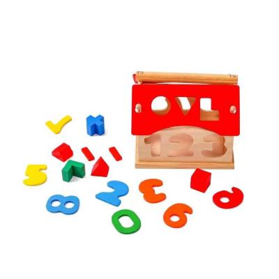 China Earlier Education Educational Early Childhood Education Creative Building Block House Wooden Doll House Number Shape Letter Learning Game Toys for sale