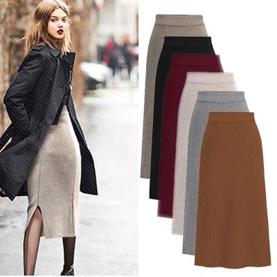 China Spring Summer New Arrival Woolen Women's Long Skirt High Waist Mid Length Plus Size Woolen One-step Skirt for sale