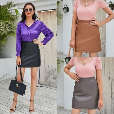 China 2022 Spring New PU Leather Stretch Skirt Viable Women Ladies Summer Clothing Fur Retractable Skirts for sale