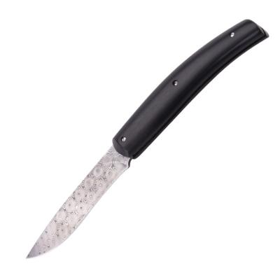 China Drop Point Damascus Black Ebony Handle 7Cr13MoV Blade Tactical Outdoor Camping Military Folding Pocket Knife for sale