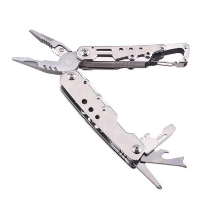 China MULTI FUNCTIONAL OEM Stainless Steel Pliers Folding Multi-Tools Anodized Aluminum Handle 12 in 1 Multipliers Survival Multi-Tool with Carabiner for sale