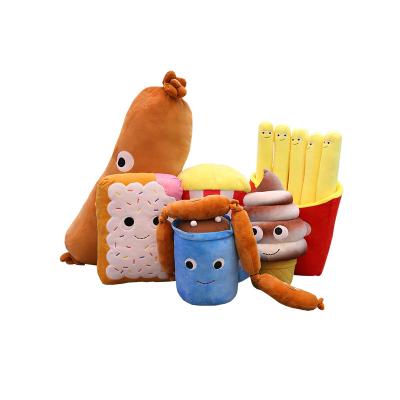 China Hot Plush Latest Design Custom Stuffed Plush Toy Hamburg Sausage French Fries Plush Food Pillow Toy for sale