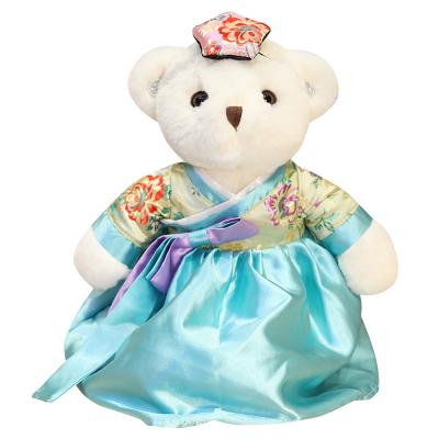 China New Soft Plush Stuffed Plush Birthday Dating Gift Hanbok Korean Lady Costume Lace Veil Dressing Clothes Couples Teddy Bear Doll for sale