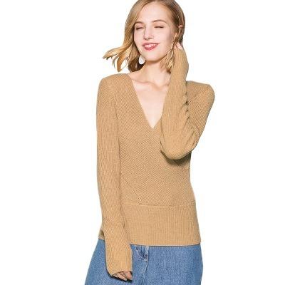 China Wholesale Hot Anti-wrinkle Women's Solid V-Neckline Long Sleeve Cotton Sweater Shirt Sweaters for sale