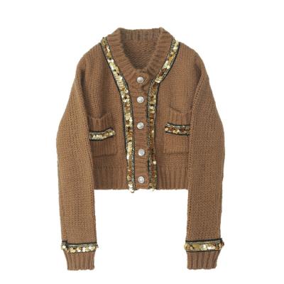 China Anti-pilling Lady simple Women, sequined women wool, clothing embroidery coat cardigan sweater button girl sweaters with pockets for sale