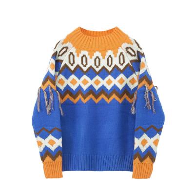 China Anti-pilling anti-pilling, wool, O-neck, color blocking long sleeve knit pullover women sweater for sale