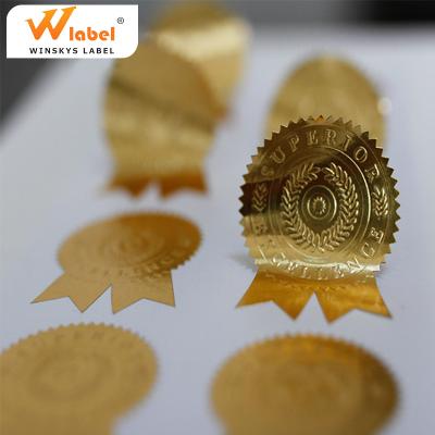 China Eco - Friendly Adhesive Embossing Gold Foil Paper Label Stickers Aluminum Printing for sale