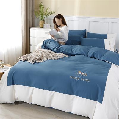 China Simple and fashionable style Nondisposable embroidered color matching bedding set, 100% cotton, 1 comforter cover, 2 pillow cases 4 Seasons Roca for sale