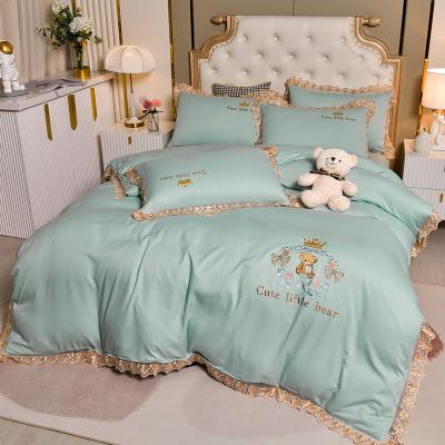 China Exquisite 100s cotton embroidery lace princess style anti-static Australian Korean lace down comforter cover luxury bedding set for sale