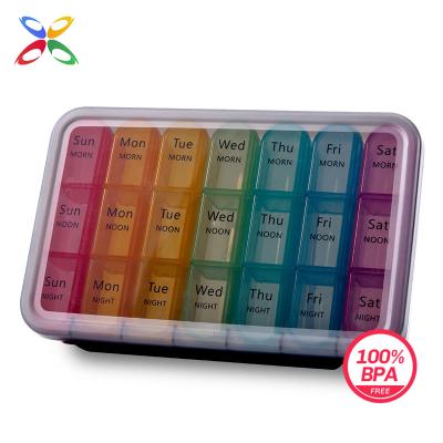 China Eco-Friendly Weekly Pill Organizer Custom Print 3 Times A Day 21 Pcs Pill Case Pill Organizer Daily 3 Pill Box for sale