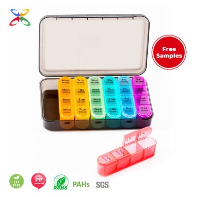 China Eco-friendly Weekly Pill Organizer OEM Pill Box AM P.M. Pill Box Monthly Pill Organizer For Days 28 Mini Pill Storage Case Medicine Box 7 Compartments for sale