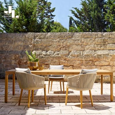 China Compiled modern hotel and villa solid wood table garden patio balcony teak outdoor dining table chair set and chair furniture for sale