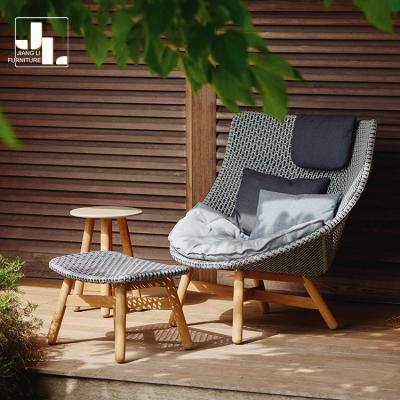 China Modern Assembled Hotel Garden Teak Leg Weave Rattan Sofa Outdoor Patio Leisure Single Chair Set Furniture for sale