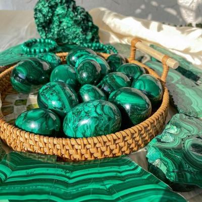 China Europe Natural Polished Malachite Egg Sphere Real Malachite Crystal Egg Gemstone Palm Stone Heart Chakra Healing for sale