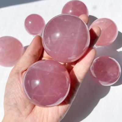 China Europe Natural Rose Quartz Crystal Sphere Rose Quartz Ball Gemstone Sphere Polished Pink Crystal Ball Heart Chakra Healing for sale