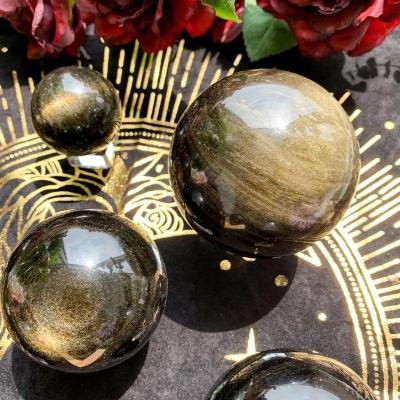 China Europe Natural Polished Gold Sheen Obsidian Black Obsidian Gemstone Sphere Obsidian Crystal Ball Root Chakra Healing for sale