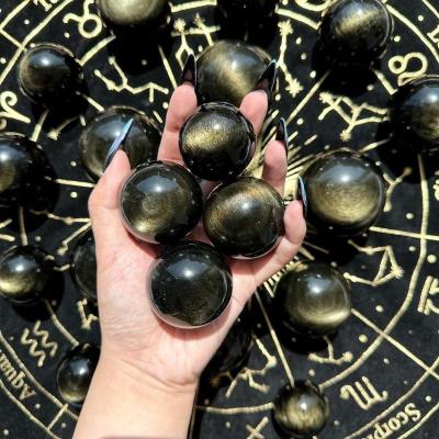 China Europe Natural Polished Gold Sheen Obsidian Black Obsidian Gemstone Sphere Obsidian Crystal Ball Root Chakra Healing for sale