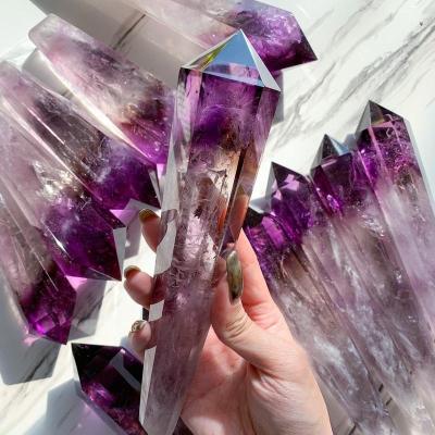 China Europe Natural Amethyst Point Wand High Quality Rainbow Amethyst Crystal Point Tower Crystal Wand Handle Chakra Healing for sale