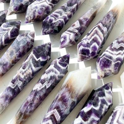 China Europe Natural Chevron Amethyst Point Wand High Quality Chevron Amethyst Crystal Point Tower Crystal Wand Handle Chakra Healing for sale