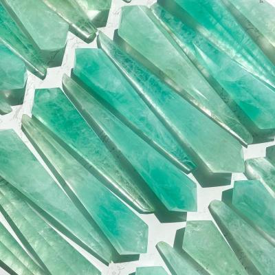 China Europe Natural Rainbow Green Fluorite Crystal Point Tower Wand Candy Fluorite Carved Handle Crafts Chakra Healing for sale