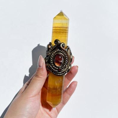 China Europe Natural Hand Made Magic Crystal Point Wand Witch Customized Crystal Tower Quartz Wand Handle Chakra Healing Manifest Wand for sale