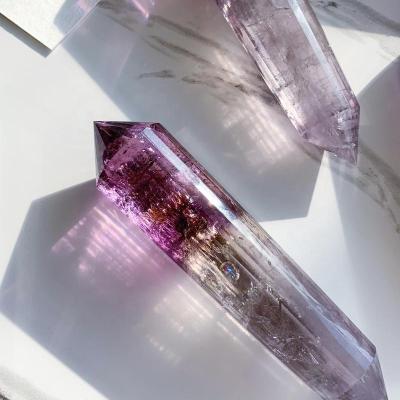 China Europe Natural Hand Carved Amethyst double Point Wand High Quality Rainbow Amethyst Crystal Tower 24 sided Crystal Wand Handle for sale