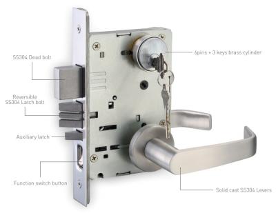 China Solid SS304 Levers HARDWOOD Grade 1 Mortise Lock With BHMA GL43 Certificate US32D Finish Apartment Hallway Door Lock for sale