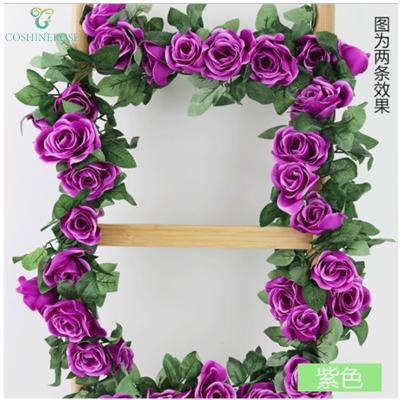 China Fashional Garland Hanging Plastic Ivy Real Touch Rose Wedding Decoration Vines Rose Artificial Flower for sale