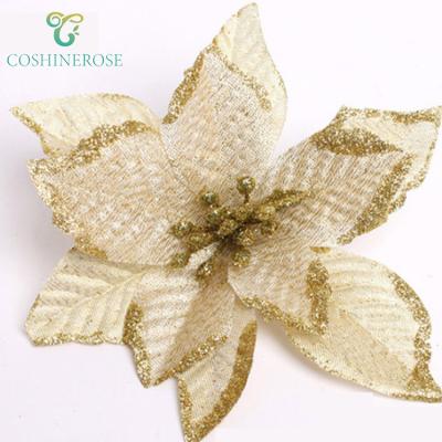 China Christmas Coshinerose Silver Red Flower 13cm Glitter Gold Widely Used For Christmas Tree Garland Accessories for sale