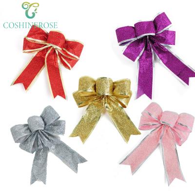 China Fashional Coshinerose Red Glitter Bowknot Shiny Christmas Gift Craft Ribbon Bow For Christmas Tree for sale