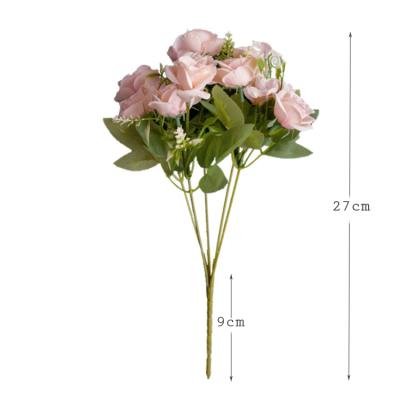 China 10 set widely used hot selling artificial flower headssilk miniature bouquet roses with leaves decoration for sale