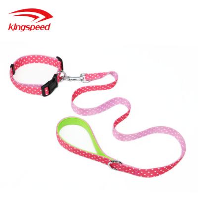 China New Arrival Padded Custom Bilateral Printed Logo Dog Collar and Neoprene Padded Handle Pet Leash for sale