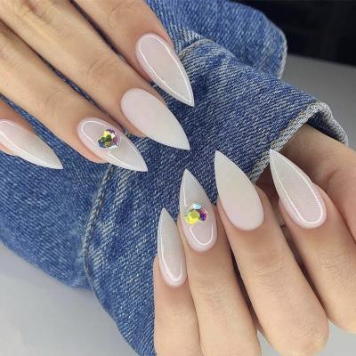 China French 10 Sizes Long Headed Medium Shape Medium Fake Nails Reusable Waterproof Pastel Almond Press On Nails NTD016 for sale