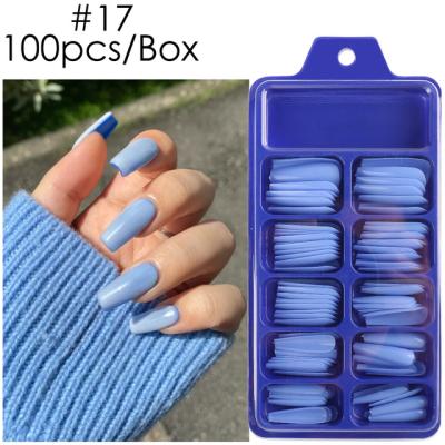 China 1 Box French Candy Colors False Nail Art Acrylic Coffin Full Nail Tips Ballerina Long Artificial Nails for sale