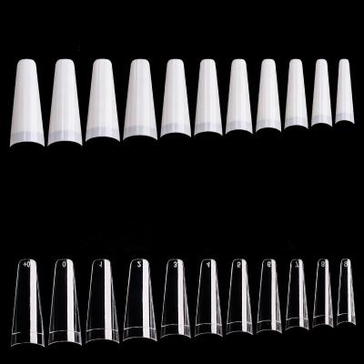 China 550 Pcs*1 Bag Long French Coffin Nail Tips 0+ 0-9 Life Size False Nail Art Coffin Tips NTD010 for sale