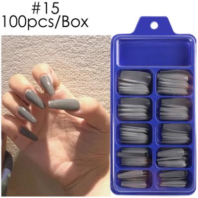 China Acrylic False Nail Art Flat Head Tips 100 Pcs Colorful French Long Coffin Nails Full-above Nail Ballerina Tips for sale