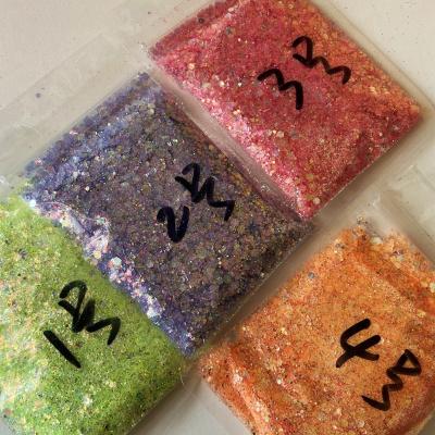 China 12 Color Holographic Neon Laser Nail Polyester Glitter Sequins Hexagon Shape Chunky Size Nail Flake Glitter NGB009 for sale