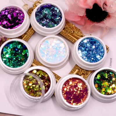 China Chameleon 8 Jars / Cosmetic Nail Art Chameleon Sequins Glitter Private Label Shimmer Chunky Chameleon Acrylic Nails Flake Set for sale