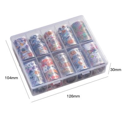 China Nail Decoration Laser Nail Art Transfer Foil Decal Sticker 10 Rolls/Box Christmas Halloween Nail Transfer Foil Stickers 100*4cm for sale