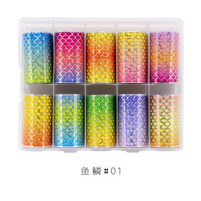 China Nail Decoration 10 Rolls/Luxury Nail Stickers Box Mark Foils Logo Laser Luxury Nail Foil Famous NTFB003 for sale