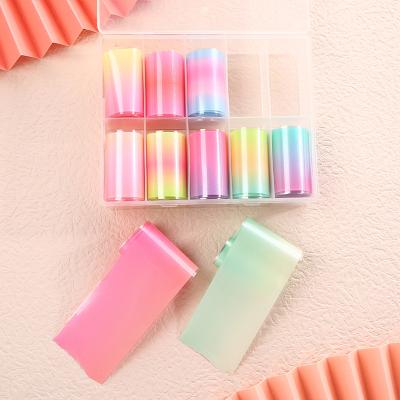 China Nail Decoration Gradually Varied Rainbow Nail Art Laser Transfer Foil 100X4cm Luxury Aluminum Brand Nail NTFB006 for sale