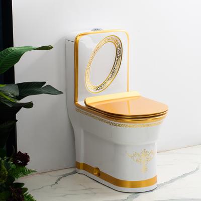 China Automatic Operation Middle East WC Extended Commode One Piece Luxury Style Golden Toilet for sale