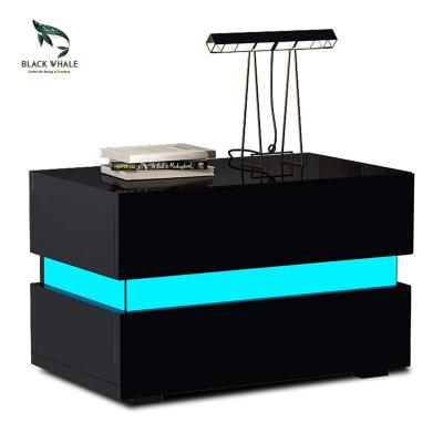 China Modern Wood Cabinets Nnightstand Drawer Bedside Table Luxury Wood Bedroom Furniture Customization With Led Light for sale