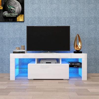 China Smart Luxury Coffee Mdf Wood Storage Wooden Led Table Furniture Modern TV Stand Cabinet for sale