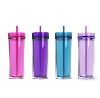 China Disposable Plastic Cups Double Wall Clear 16OZ Acrylic Straight Plastic Tumbler for sale