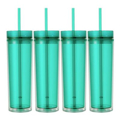 China Wholesale Plastic Ice Cream Juice Tumbler Disposable Multicolor Double Lids Wall With Straw for sale