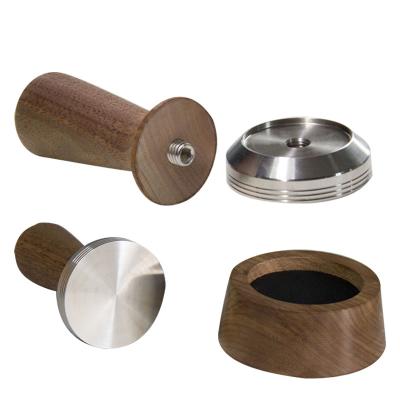 China Durable Italian Solid Wooden Handle Metal Material 304 Stainless Steel Coffee Powder Tamper for sale