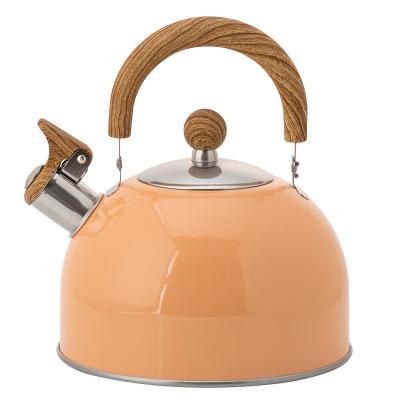 China Viable New Custom Color And Logo Wooden Folding Handle Kitchen Top Whistling Stove Kettle for sale